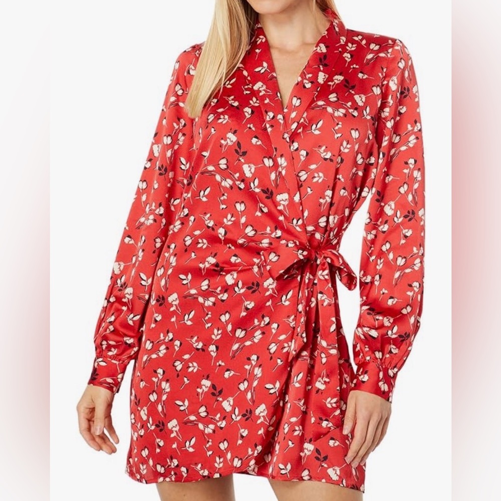 Lost + Wander Falling in Love Red Mini Wrap Long Sleeve Dress Women Size M NWOT